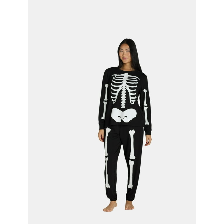 Halloween Women s Glow In The Dark Skeleton Pajama Set by Way to Celebrate 2 Piece Sizes S 3XL Walmart