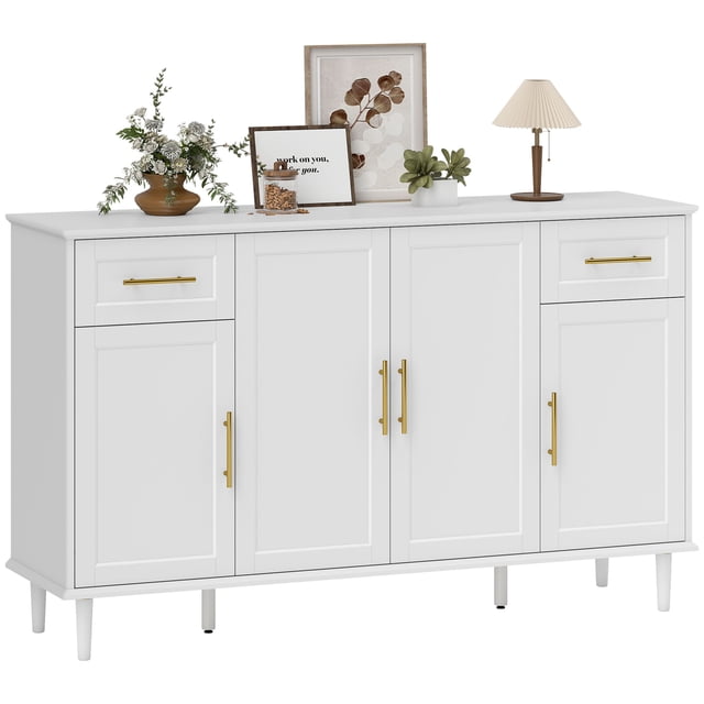 HOMCOM Buffet Moderne de 55 Pouces avec Portes à Fermeture en Douceur Blanc