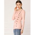 thumbnail image 2 of Women's Cowl Neck Long Sleeves Buttons Decor Ruched Top, 2 of 6