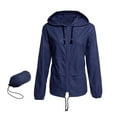 thumbnail image 4 of Women Hooded Solid Long Sleeve Pocket Coat Loose Waterproof Splicing Windbreaker, 4 of 7
