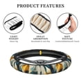 thumbnail image 4 of Honeii Golden Blue Leaf Design Print Stretch Elastic Steering Wheel Cover - Universal 15", Fits Sedans, SUVs, Vans, & Trucks Effortlessly, 4 of 6