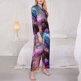 thumbnail image 3 of Honeii Beautiful Flower Blue Bird print Women's Pajama Sets Long Sleeve Button Down Sleepwear Nightwear Soft Pjs Lounge Sets-Large, 3 of 7