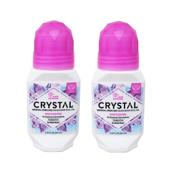 Crystal Mineral Body Deodorant Roll-On, Unscented 2.25 oz (Pack of 2)