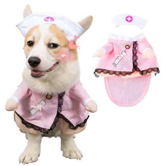 GASTROPOD Cute Small Dog Halloween Costume - Polyester Nurse Transformation Outfit, Pink S