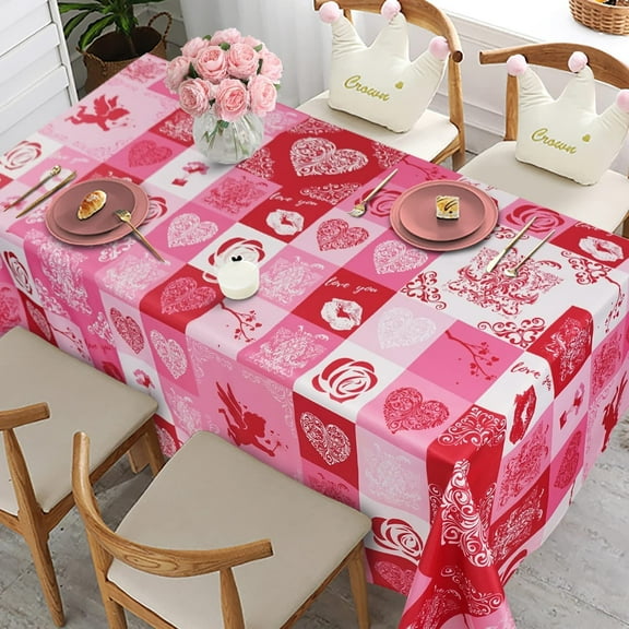 Valentines Tablecloth, Pink Heart Valentine''s Day Tablecloth for Rectangle Tables 60 x 84, Perfect for Kitchen Dinner,Valentine''s Day Date Restaurant Decoration,Holiday Dining Room Table Cloth