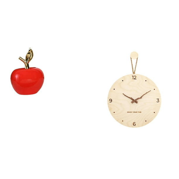 Estatua,Escultura de fruta artificial,estatua y artesanía,Reloj de pared,Reloj de pared decorativo para sala de estar,silencioso,Reloj de pared de madera con decoración moderna