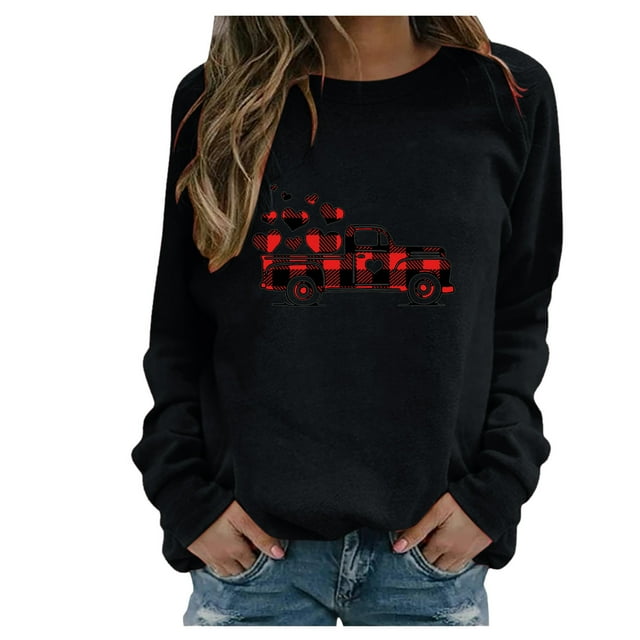 RKSTN Chandail pour Femmes Décontracté à Manches Longues Blouse à Imprimé de la Saint-Valentin Hauts Chandail Col Rond Coupe Ample Chandail