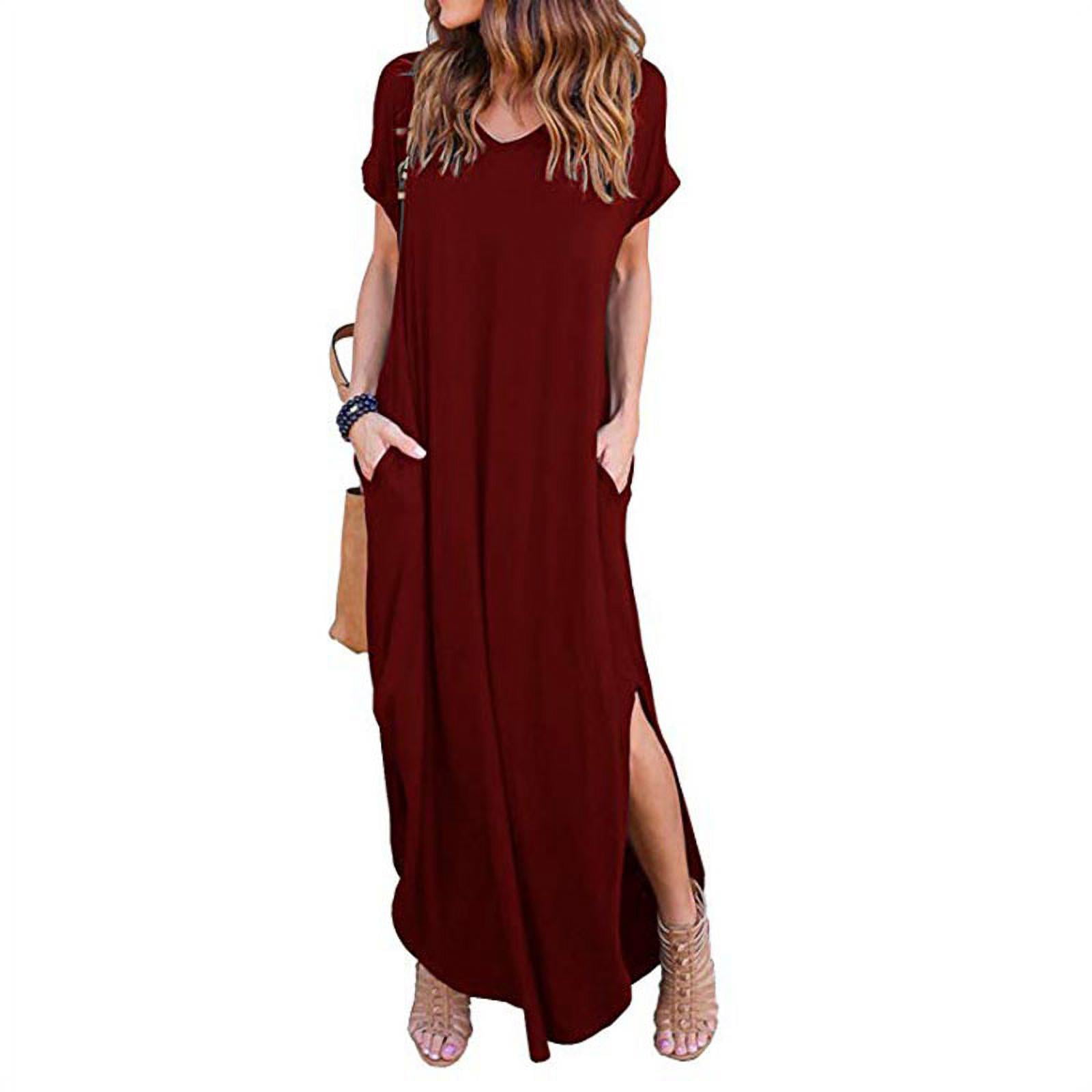 Letdown Women Loose Cotton and Linen Maxi Long Dress 3/4 Sleeve Solid Loose Party Casual Long Dresses Beach Sundresses 