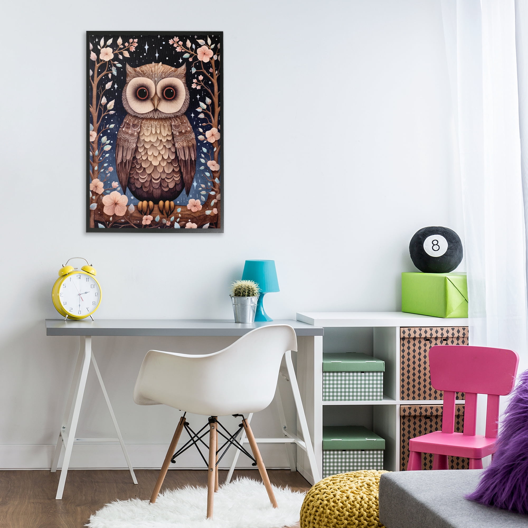 Stupell Industries Woodland Pattern Owl Animals & Insects Painting Black Framed Art Print Wall Art, 20 x 30