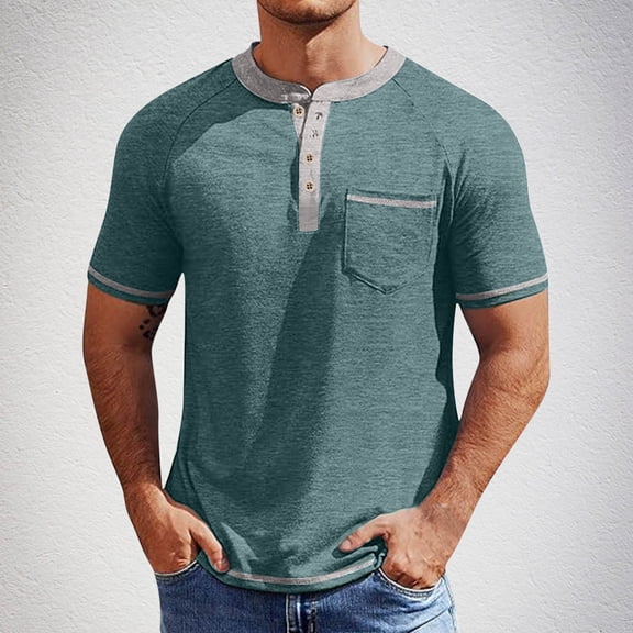 Wlynlyn Mens T-Shirts Short Sleeve Casual Button Basic Tees Summer Button up Classic Vintage Shirts Top with Pocket