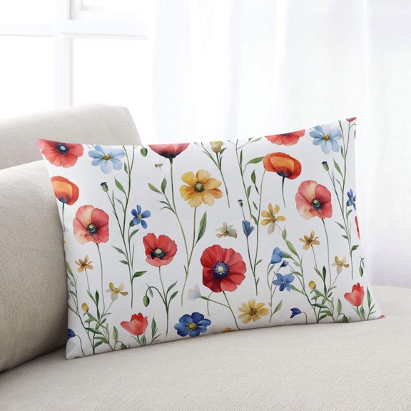 Pink Colorful Poppy Standard Pillow Covers,Spring Pastoral Flowers Leaves Soft Breathable Throw Pillow Cases with Invisible Zipper,Decorative Pillowcase Pillows Protectors for Sofa Bed Chair 20"x26"