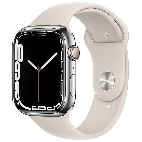 Pre-Owned Apple Watch Series 7 45mm GPS + Cellular Unlocked - Silver Stainless Steel Case - Starlight Sport Band (2021) - Refurbished - Good