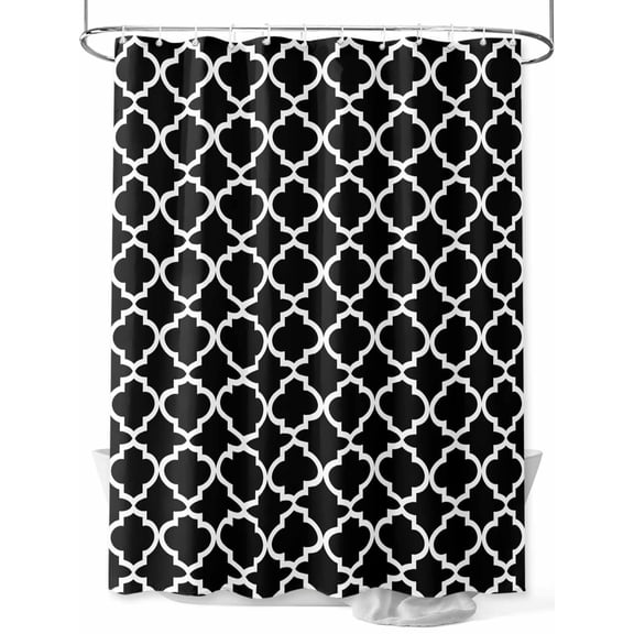 Black White Geometric Shower Curtain, Minimalist Morocco Pattern Bathroom Decor Curtains Set with Hooks, Waterproof Fabric Home Accessories, 60 X 72 Inch Long
