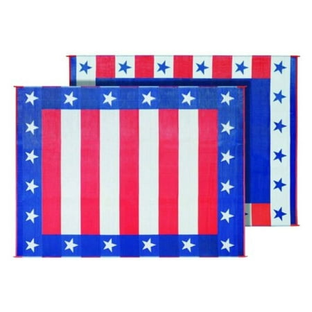 

DazzAura Stars Stripe Red Blue 8 x 20 ft RV Mat Reversible Folding Outdoor Patio Deck Rug