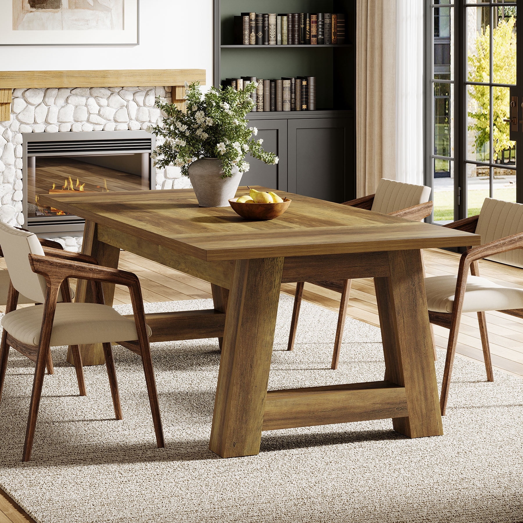 Tribesigns 70.5'' Long Dining Table for 6-8, Farmhouse Wooden Kitchen Table with Sturdy Legs for Home, Dining Room