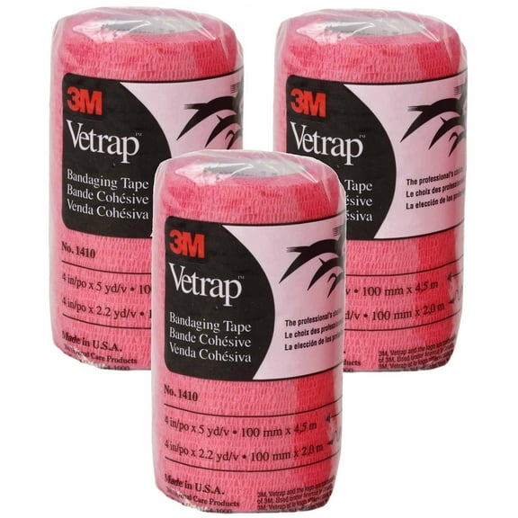 3M Vetrap 4" Bandaging Tape, Red 4"x 5 Yards, 3-Pack