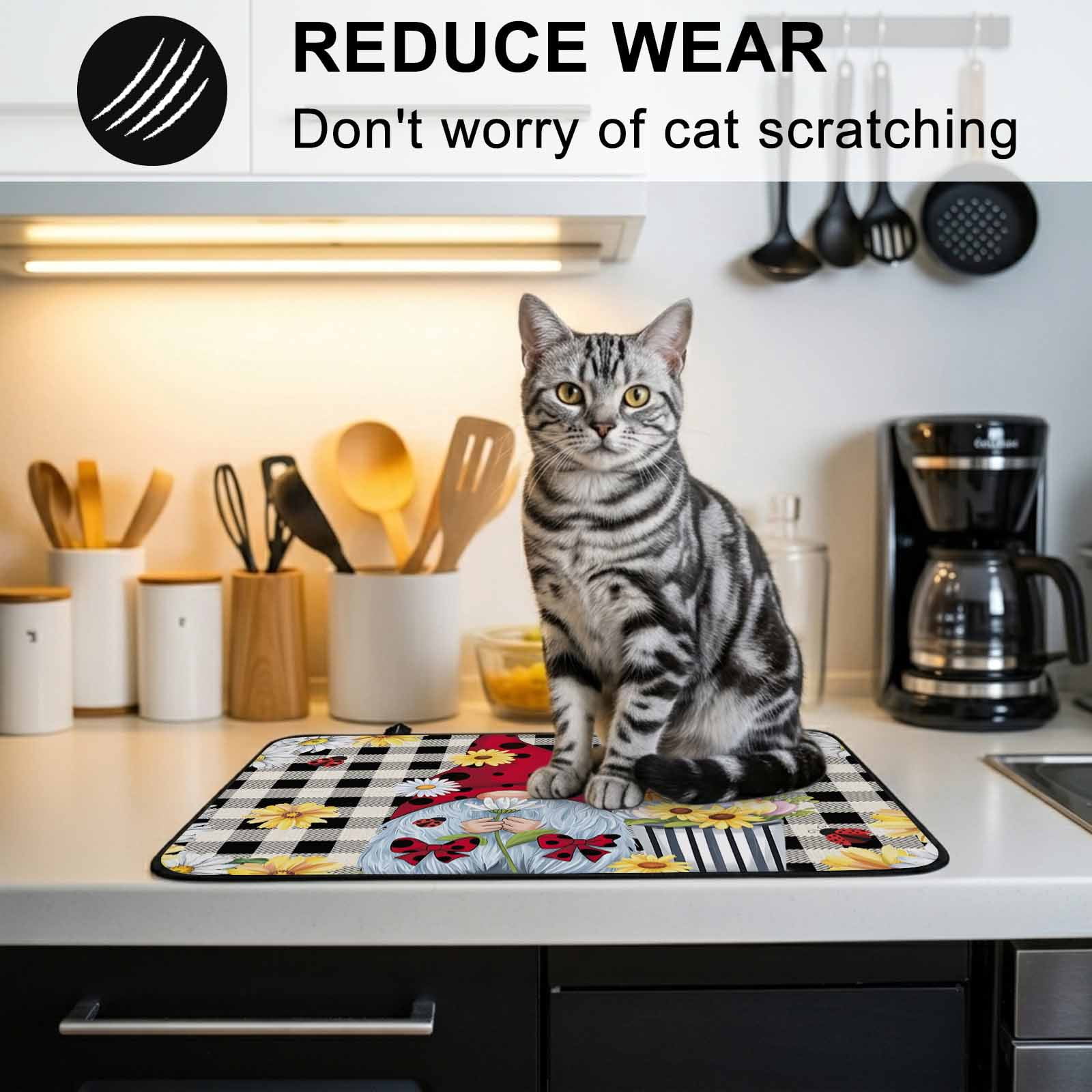 Gnomes Daisy Stove Top Cover for Electric Stove, Heat-proof & Non Slip Glass Top Stove Cover Protector, Retro Farmhouse Floral Black Buffalo Plaid Kitchen Flat Cooktop Rubber Mat 31x24 Inches