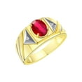 thumbnail image 3 of RYLOS Men's Rings 14K Yellow Gold Ring Classic Designer Style 8X6MM Oval Gemstone & Diamond Ring Ruby July Birthstone Rings For Men Size 10, 3 of 7
