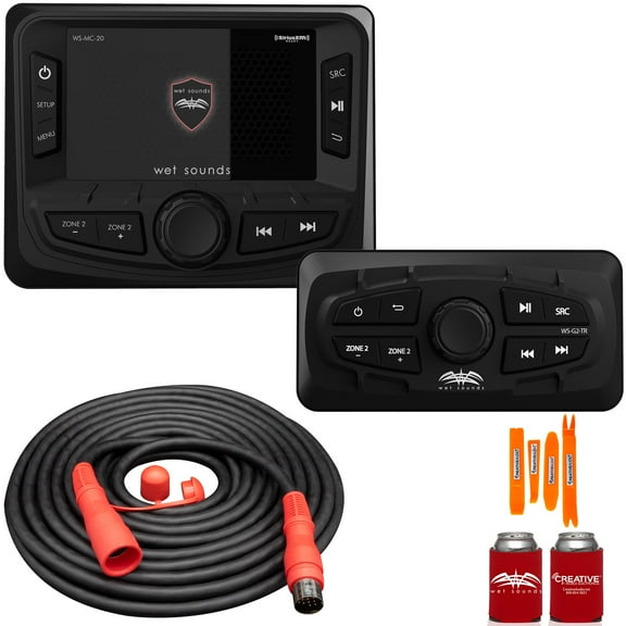 Wet Sounds WS-MC-20 2-Zone Media Center with WS-G2-TR Wired Transom Remote for MC-20 (No Display)