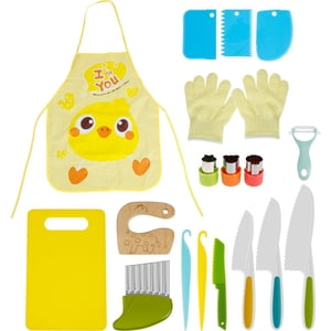 14PCS Couteaux enfants pour la vraie cuisine en bois Couteau enfants pour couper les enfants en plastique Couteux de cuisine avec coupe de pomme de terre