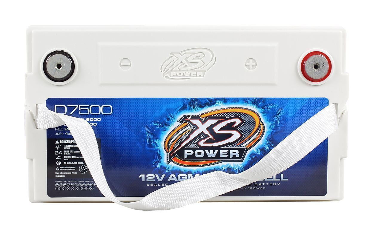 XS Power D7500 6000 Amp 12 Volt Car Audio Sealed AGM Battery+Power/Ground Wires