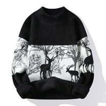 jsaierl Mens Sweater Knit Crew Neck Print Reindeer Print Top Long Sleeve Color Block Dressy Casual Holiday Pullover Sweater