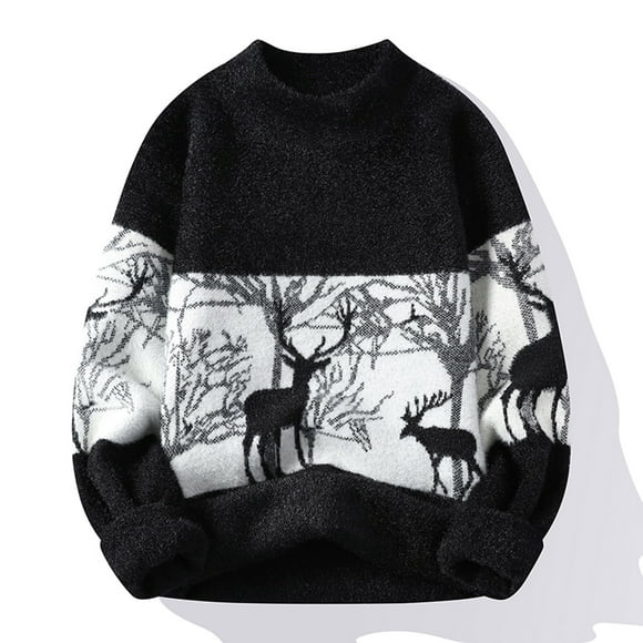 EGNMCR Mens Sweater Men's Fashion Casual Half High Neck Collar Knitwear Long Sleeve Splicing Printing Pullover Warm Tops Sweater