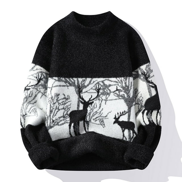 Dvkptbk Pull pour Hommes Mode Décontractée Col Mi-Haut Tricot Manches Longues Imprimé Pull Chaud Vêtements d'Automne en Solde