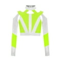 thumbnail image 2 of MSemis Girls Acrobatics Dance Tops Long Sleeve Rhinestone Shiny Color Block Cross Back Cutout for Gymnastics Sport Wear Fluorescent Yellow 8, 2 of 7