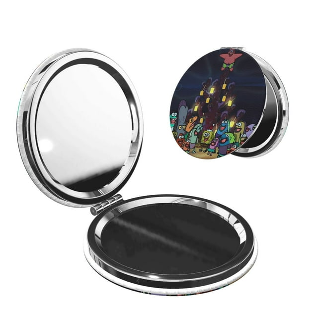 Zufioo SpongeBob SquarePants Miroir de Maquillage Portable de Poche, Miroir de Beauté Pliable à Main Grossissant Adapté pour Portefeuille Sac à Main pour Femmes-Forme Ronde
