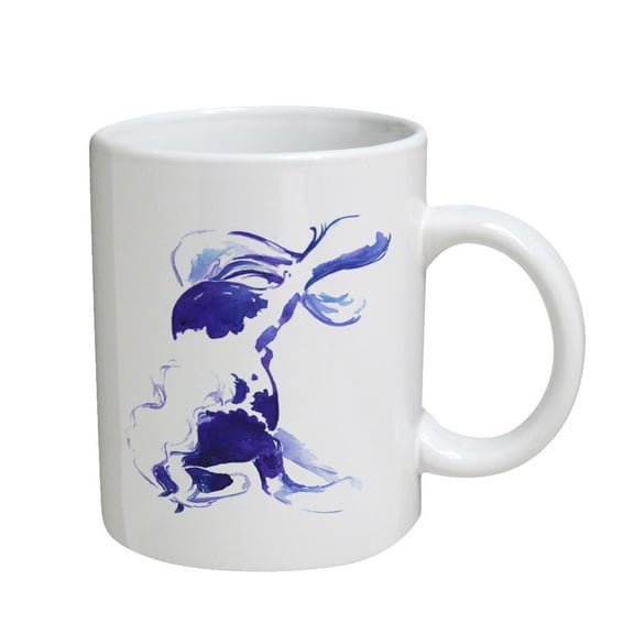 KuzmarK Coffee Cup Mug 11 Ounce -  Prancing Piebald Gypsy Vanner Stallion in Purple and Blue Abstract Horse Art by Denise Every