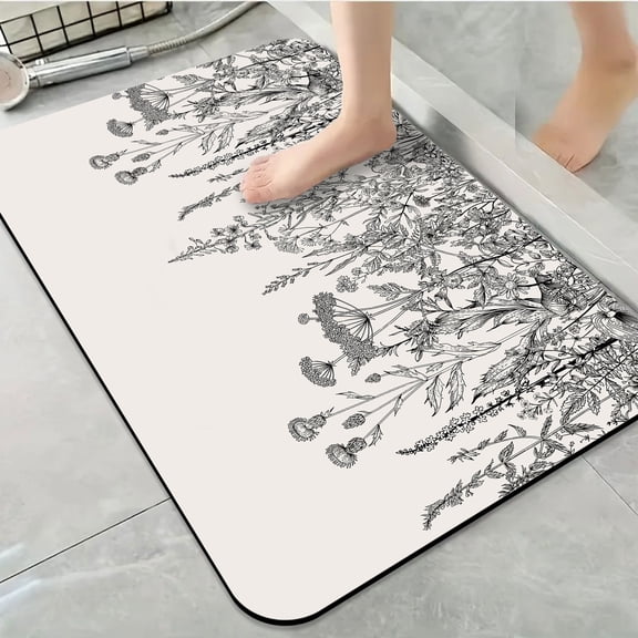 1pc BW Wildflowers Bathroom Rug Bathroom Decor and Accessories- Durable,Anti Slip,And Quick Drying,Suitable For Indoor/outdoor Use - Perfect For Bathrooms,Bedrooms,Kitchens