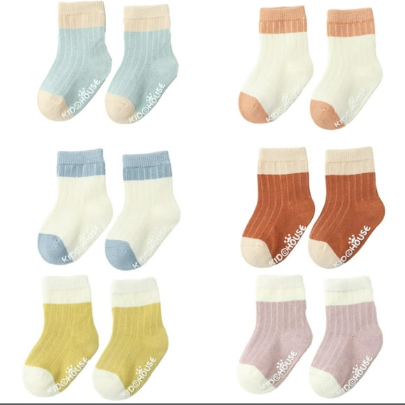 Baby Cotton Grip Sock Winter Warm Thick Non Slip Toddler Boy Girls Crew Socks For Children Children's Elastic Socks Dot Rubber Non-Slip Toddler Socks 6 Pairs