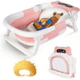 thumbnail image 6 of TOPCHANCES Collapsible Baby Bathtub with Thermometer, Newborn Shower Tub with Baby Tub Cushion & Bath Cap, Portable Baby Folding Bathtub for 0-12 Month Newborn, Pink, 6 of 12