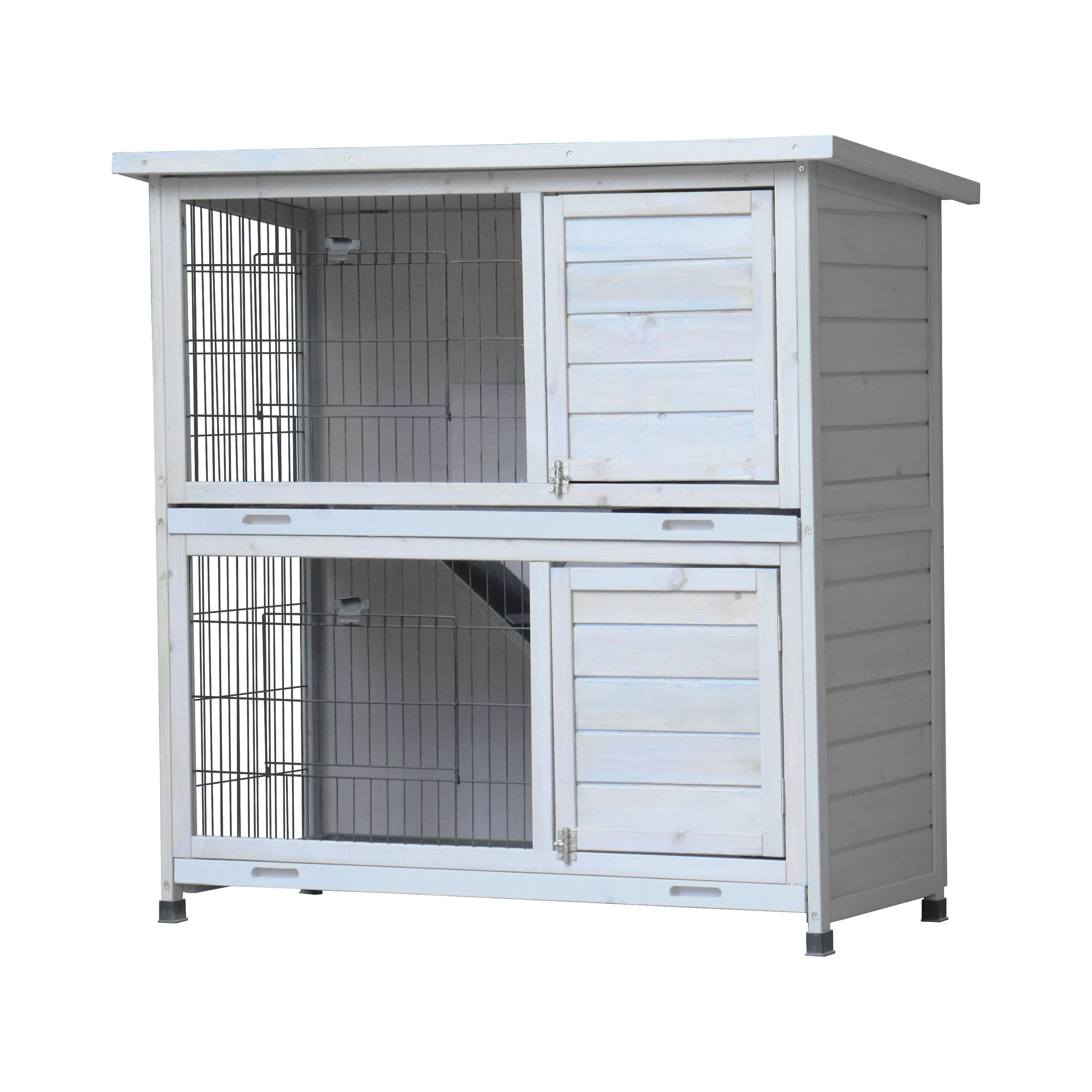 GUTALOR Outdoor 2-Story Rabbit Hutch with Run - Bunny Cage for Small Animals - 2 Removable No-Leak Trays, Non-Slip Ramp, Waterproof Roof, Fence - Indoor/Outdoor Pet Cages