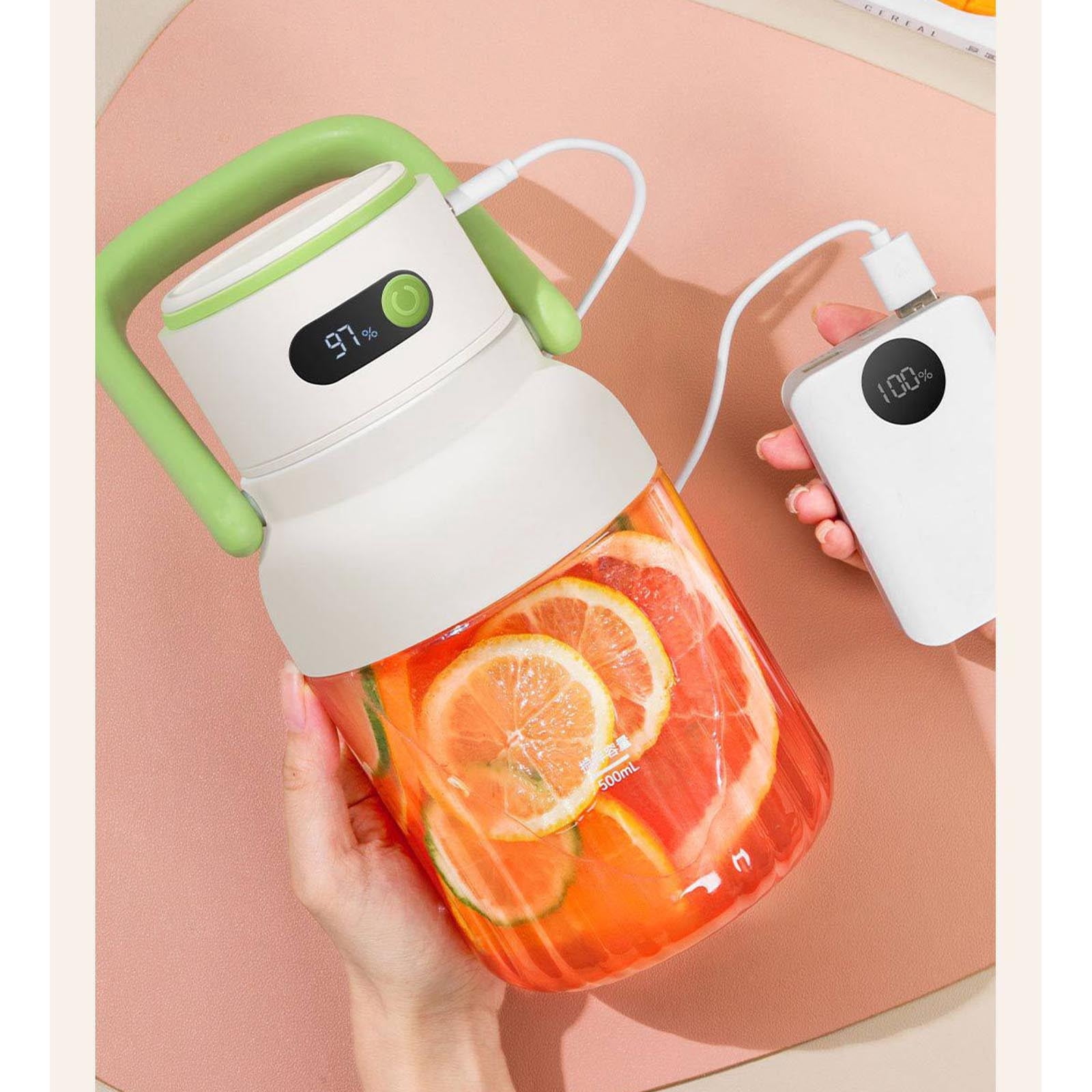 Portable Usb Rechargeable Juicer Blender With Extra Handle Lid For Travel Sports Smoothie Personal Size 1000Ml