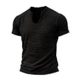 thumbnail image 4 of ZXLBBD T Shirts for Man Distressed Linen Raw Edge V Neck Short Sleeve Solid Color Lightweight Henley Tee Fashion Clothing Casual Outdoor T-Shirt,Black,L, 4 of 4