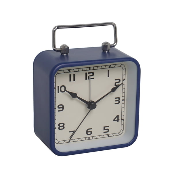 Reloj despertador pequeño cuadrado de metal, reloj silencioso de escritorio for cama de estudiante, reloj de mesa de cuarzo luminoso for dormir