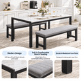 thumbnail image 4 of PAPROOS Dining Table Set for 4, 3-Piece Kitchen Table Set with 2 Velvet Benches, Metal Frame, Modern Dining Room Set for Home, Cafeteria, Bar, Gray+White, 4 of 8