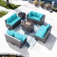thumbnail image 1 of Gotland Outdoor Patio Furniture Set with 43" Propane Fire Pit Table, 10 Pieces Outdoor Furniture Patio Sectional Sofa Conversation Sets(blue）, 1 of 7