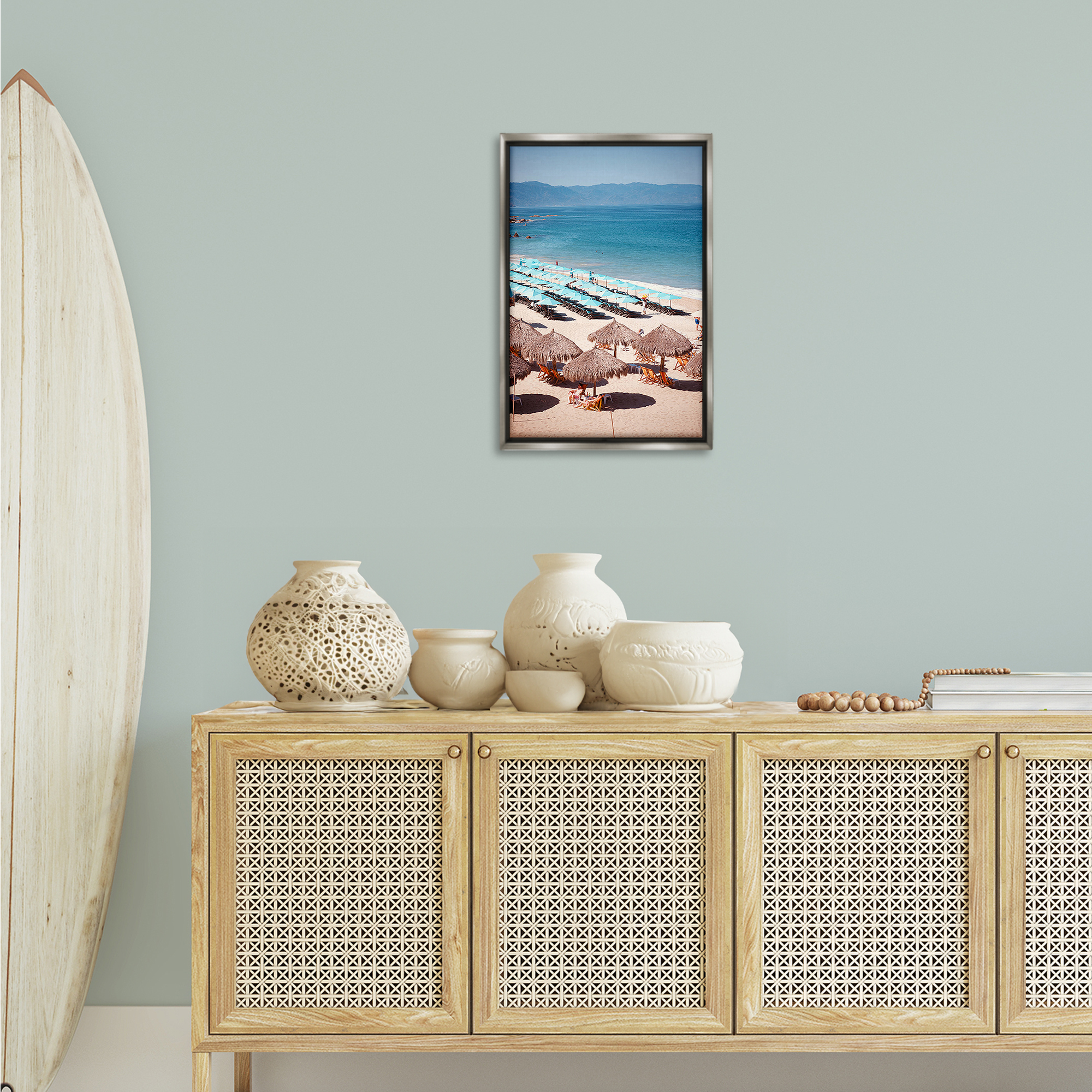 Stupell Industries Beach Canopies View Nautical & Beach Photography Gray Floater Framed Canvas Art Print Wall Art, 17 x 25