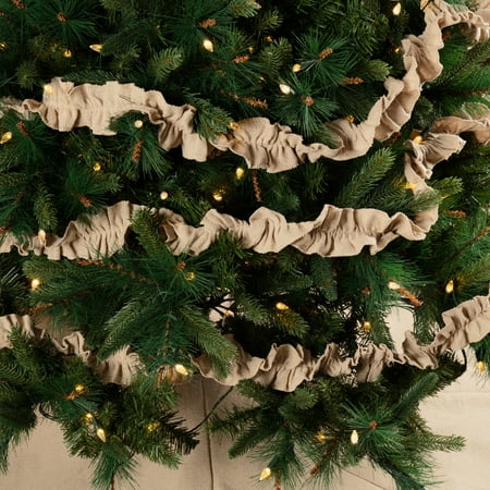 Live Garland Christmas Decor Antique Creme Tan Farmhouse Christmas Decor Burlap Vintage Cotton Distressed Appearance Cotton Burlap Solid Color Garland Set of 3 ()