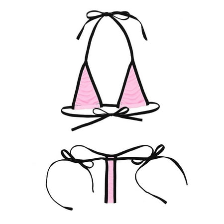 Aiihoo Women s Micro Bikini Swimwear Halter Neck Minimal Cover Bra with Low Rise G-String Pink One Size