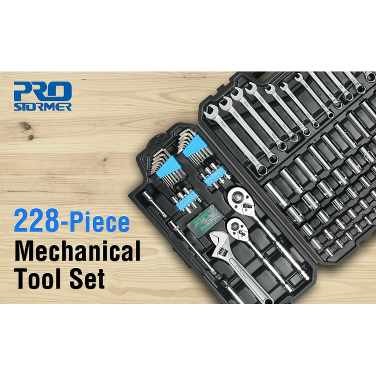 Prostormer 228-Piece Mechanics Tool Set, General Purpose Mixed Sockets and  Wrenches Auto Repair Tool Kit with Plastic Storage Case 