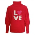 thumbnail image 4 of Women's Valentine's Sweater Turtleneck Long Sleeve Letter Print Loose Knit Pullover, 4 of 4