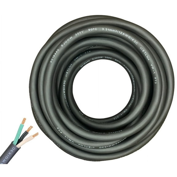 WindyNation 10 Feet 12/3 12 Gauge 3 Conductor Black SJOOW Cable