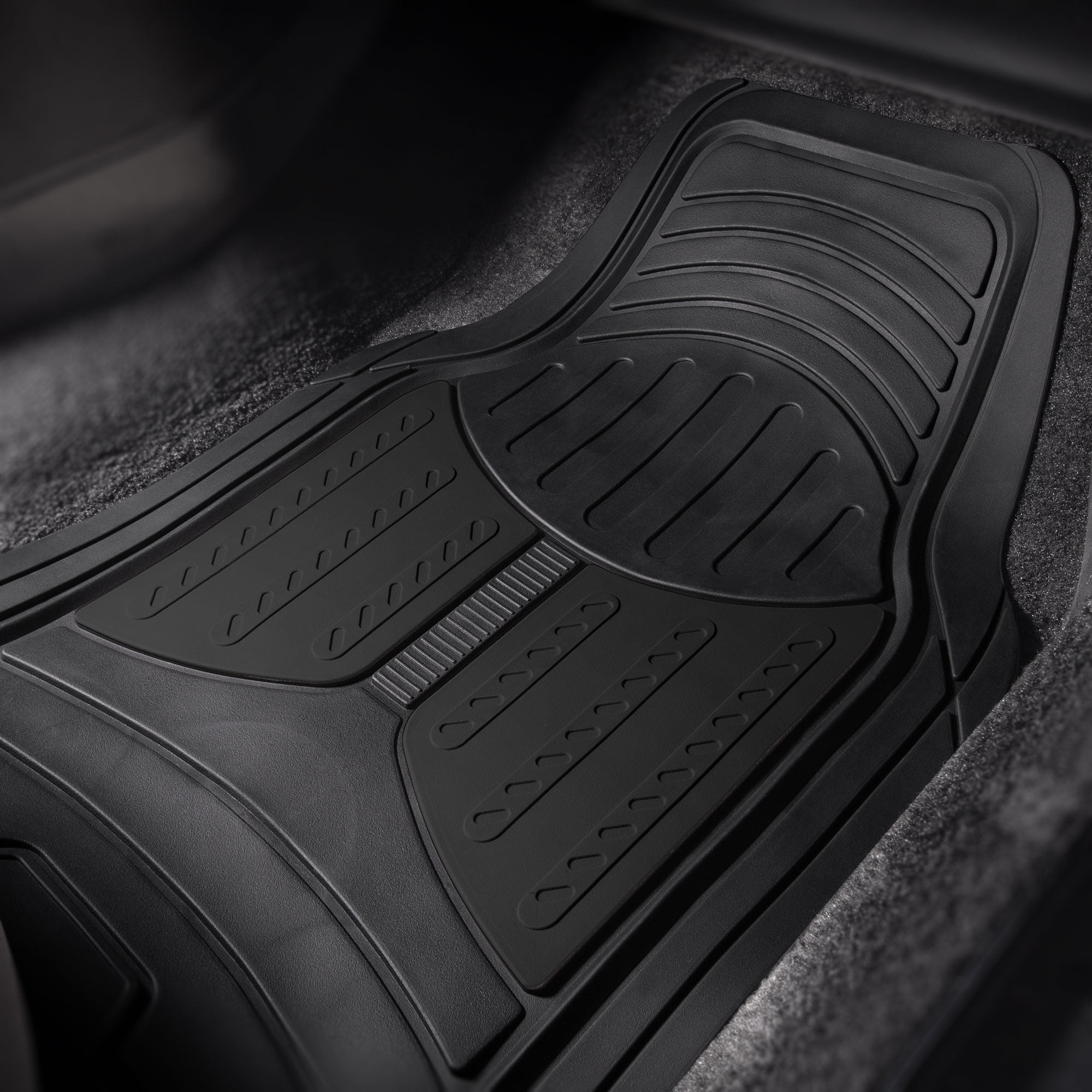 FH Group Universal Fit Two-tone Car Floor Mats Heavy Duty Rubber Full Set 4Pc - F11313BLACK