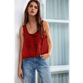 thumbnail image 3 of Blusas de Verano Bohemias con Lazo Frontal para Mujer, Blusas Playeras de Encaje con Botones, Sin Mangas, de y , Estilo Y2k 2025, Color Vino Tinto, S, 3 of 6