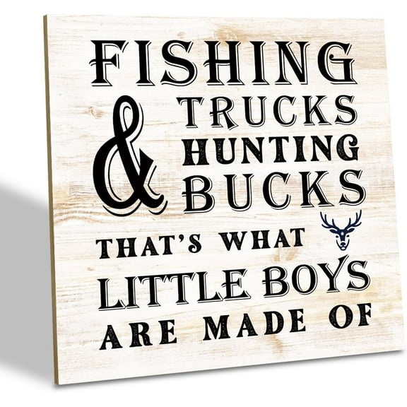 Nursery Decor Nursery Table Decor Boys Toddlers,Fishing Trucks Hunting Bucks That'S What Boys Are Made Of Wall Hanging Signs Farmhouse Sign, Home Living Room Bathroom Decor Wood Sign 10X10 Inch