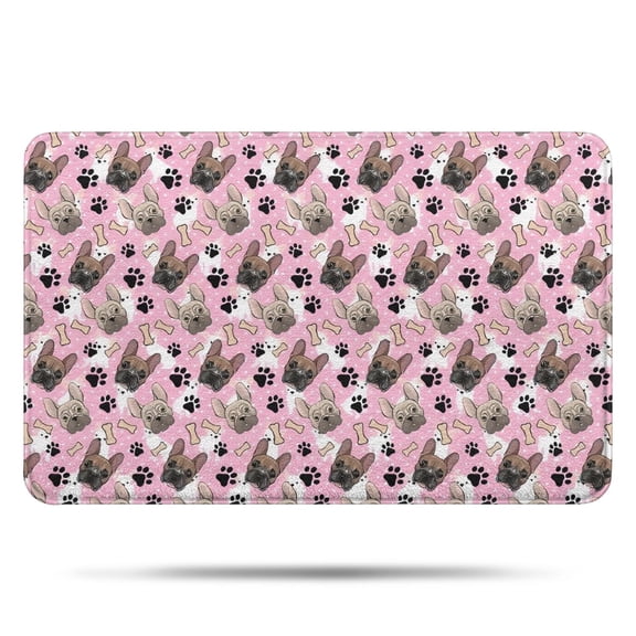 French Bulldog Cute Bone Paw Print Bathroom Rugs Mat,Non Slip Microfiber Bathroom Rug,Rubber Backing,Soft Bathroom Mats for Bathroom Floor,Tub and Shower,17x27in(43x68cm)